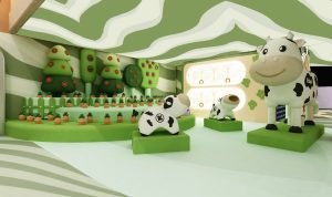 Indoor kids playground equipment Wizard of Oz farm theme cow family