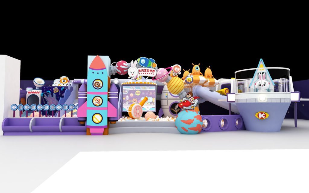 150m2 mall indoor playground equipment with HEROES rocket tower and space capsule ball pit