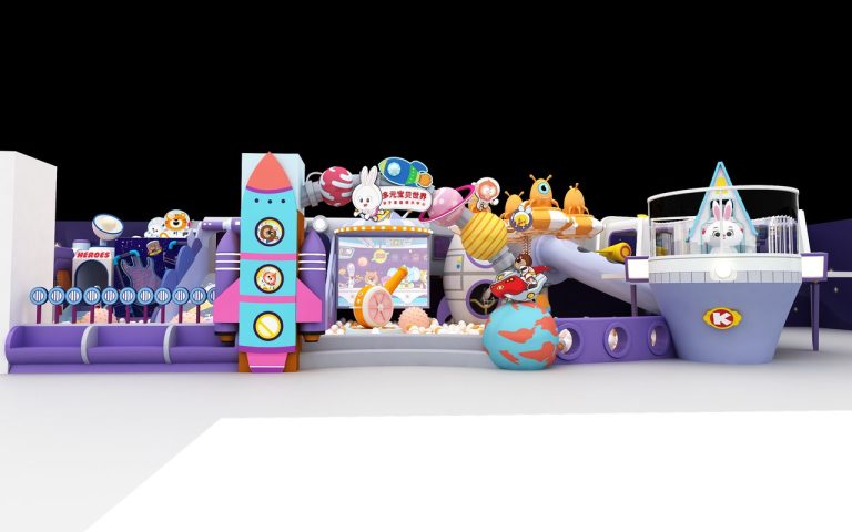 150m2 mall indoor playground equipment with HEROES rocket tower and space capsule ball pit