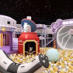 1800m2 space themed indoor playground equipment overview with rocket and ball pit