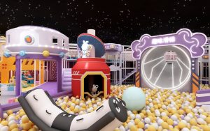 1800m2 space themed indoor playground equipment overview with rocket and ball pit