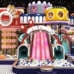 Indoor adventure playground equipment WELCOME bow arch pink LED slide 6m tower