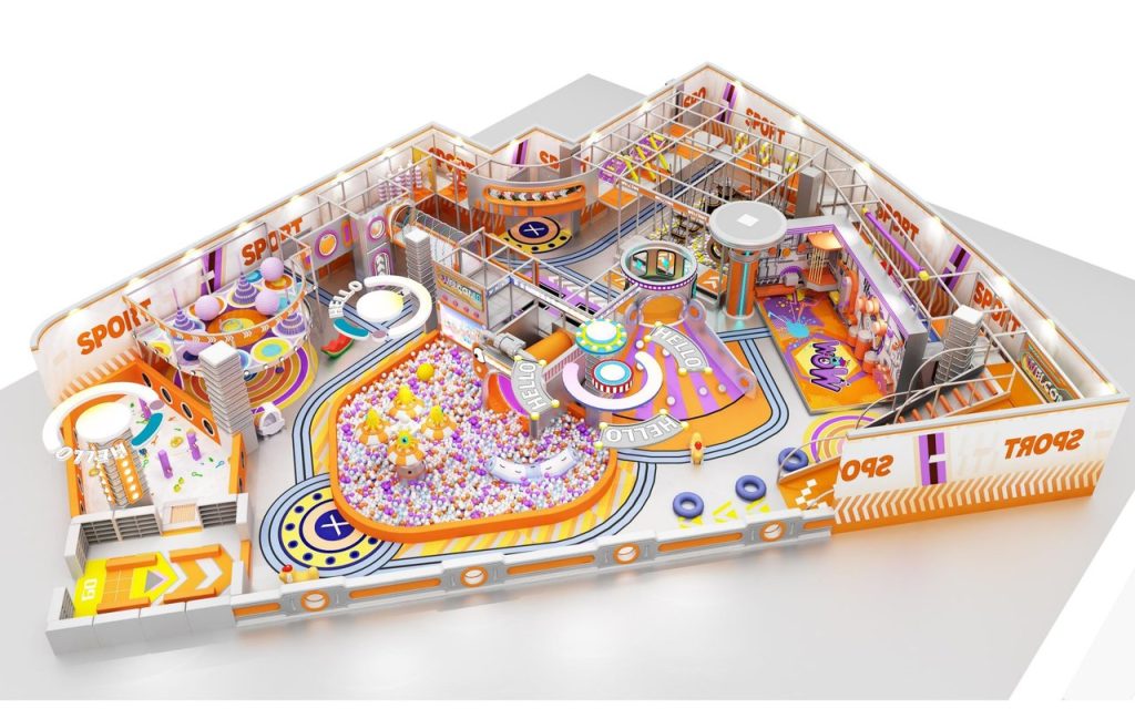 300m² shopping mall kids playground 3D aerial view ball pool layout