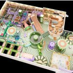 350m2 indoor kids playground equipment 3D layout green orange design