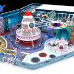 Top view of 150m² space themed indoor adventure playground equipment layout