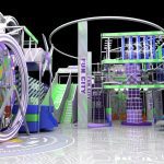 FUN CITY adventure playground with rotating wheel and metallic spiral slides