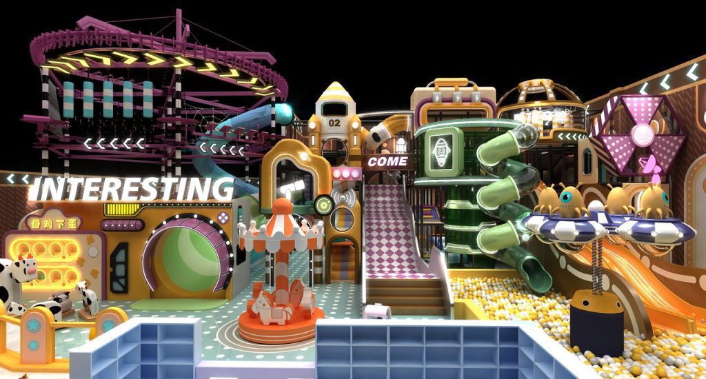 High-rise indoor playground purple spiral climbing frame 6m rocket structure