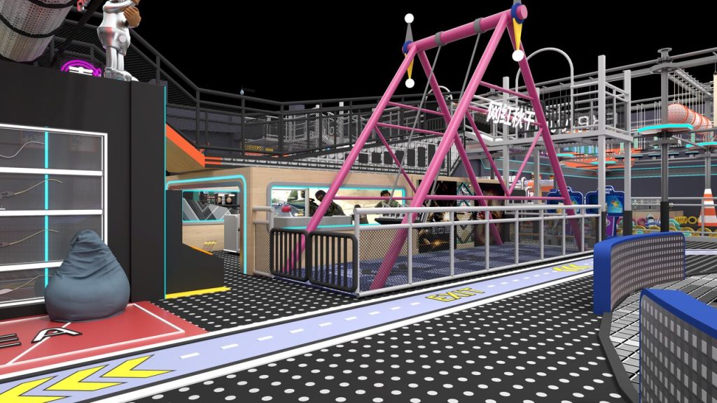 Instagram-worthy swing area with pink and purple design