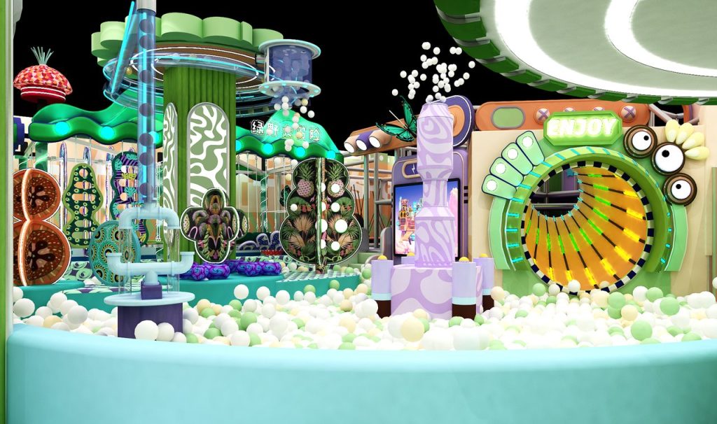 Indoor playground ball pool ENJOY entrance green tunnel slide