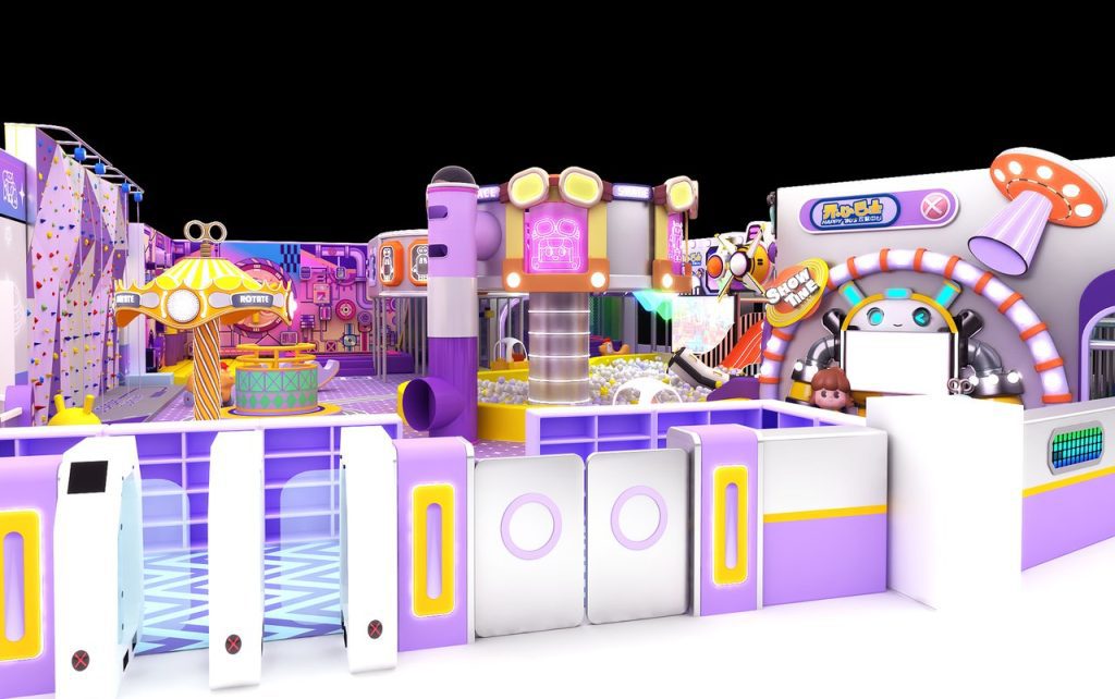 Happy Bus indoor kids playground equipment entrance neon lights