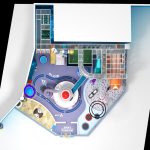 Floor plan diagram of space themed indoor playground showing 6m rocket structure