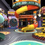 Main playground area with ATX theme and colorful spiral slides