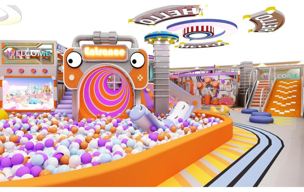 Kids playground entrance cartoon eyes design HELLO welcome screen
