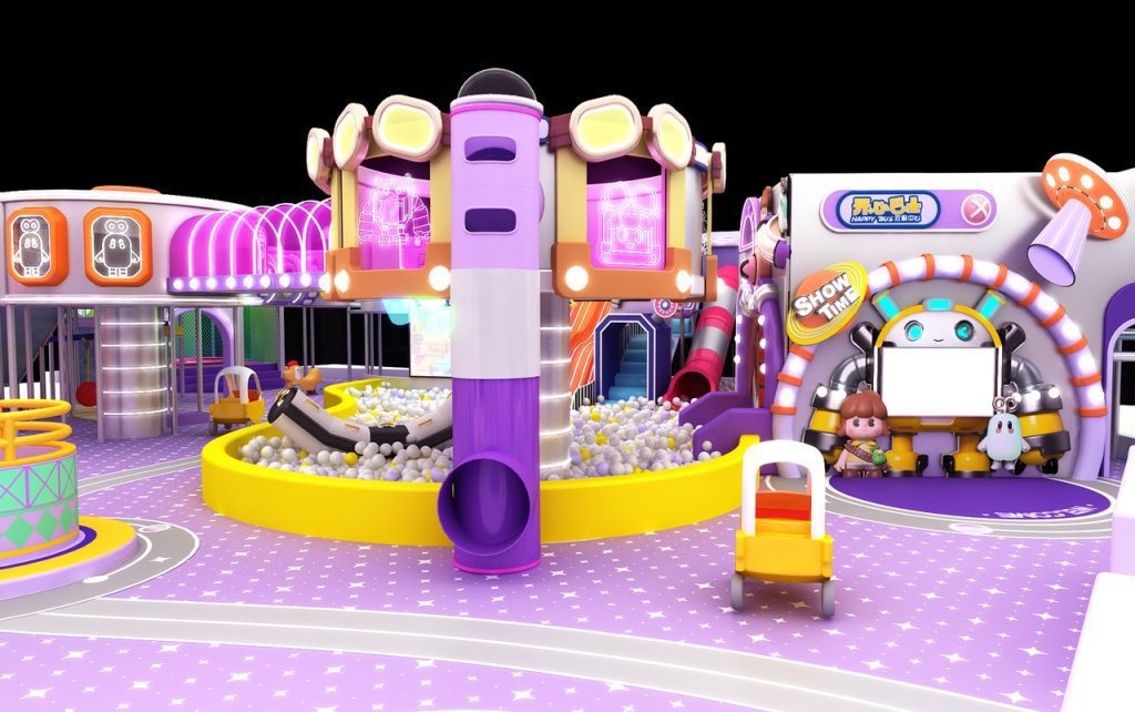 Indoor kids playground equipment ball pool purple tower penguin
