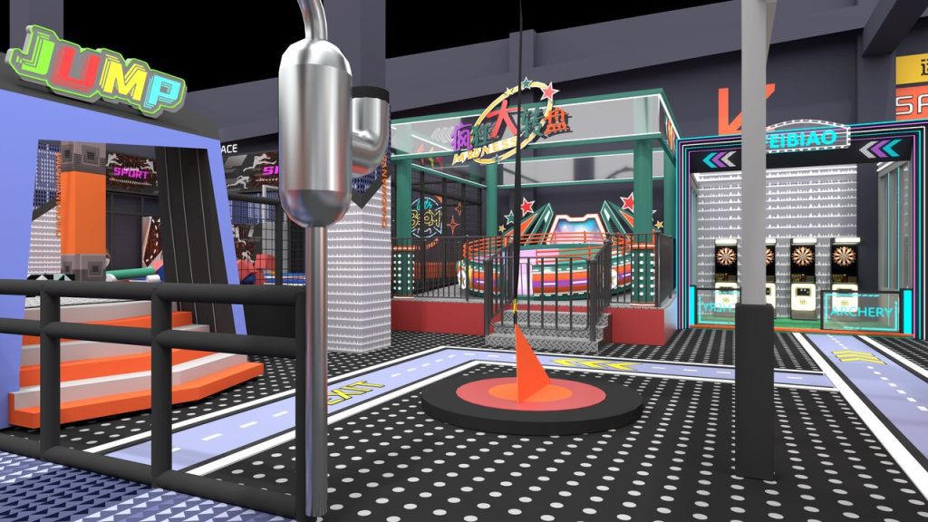 JUMP zone with crazy spinning wheel and archery game area