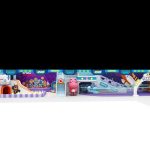 Mall atrium panoramic view of indoor playground equipment with WALK Games area