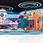 Side view of 6m height indoor adventure playground equipment with observatory deck