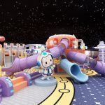 Space tunnel slides with astronaut decorations - indoor playground