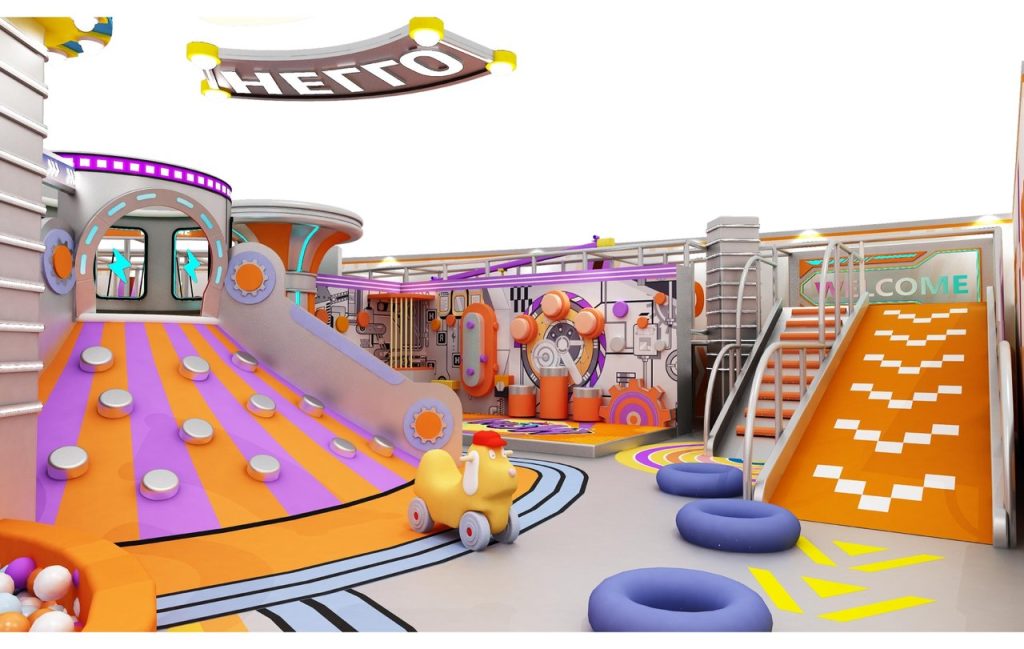 Playground slide climbing wall toy cars rope nets gear panels