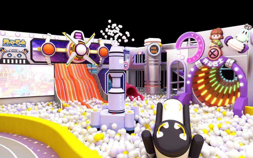 Spaceship slide indoor playground equipment orange wave slides