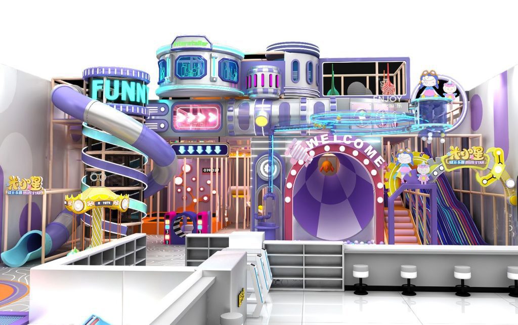 Space station playground entrance WELCOME capsule FUN logo 6m observation deck