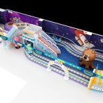 TRAIN tunnel with pink hippo slide and space themed decorations