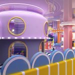 UFO space capsule with blue and yellow safety barriers