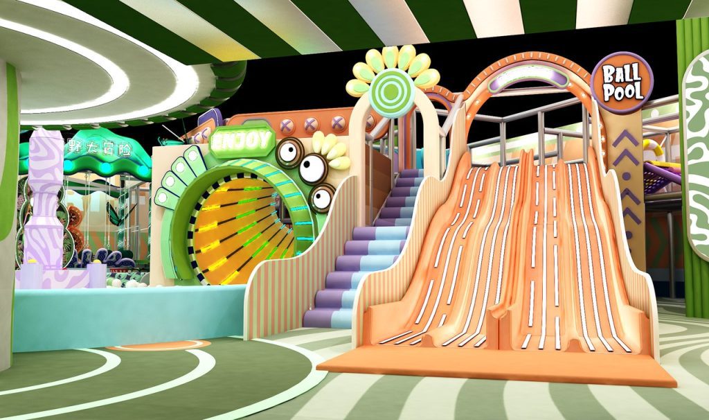 Orange wave slide indoor kids playground equipment BALL POOL