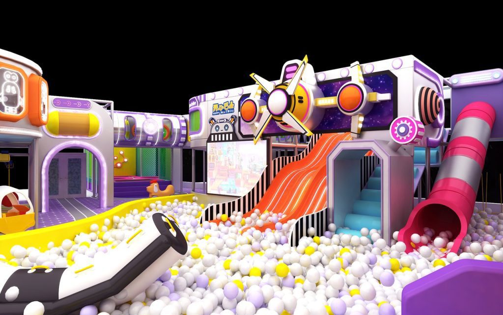 Happy Bus theme indoor kids playground equipment spaceship slide