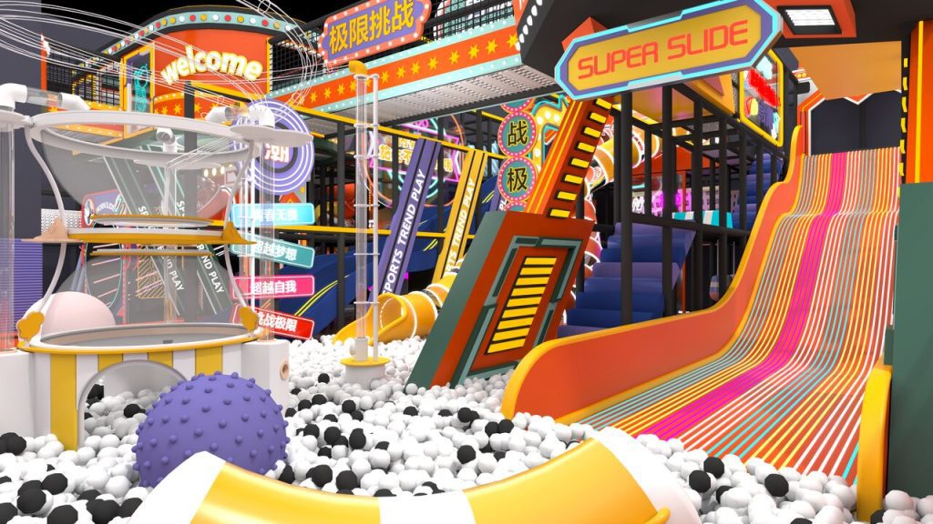 SUPER SLIDE area with panoramic view of challenge courses