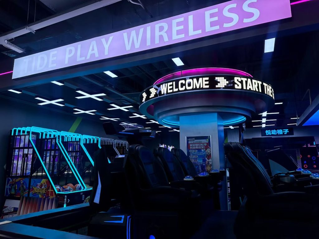 Tide Play Wireless gaming area with neon lighting and gaming stations - GO2AMUSE