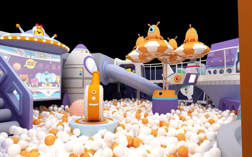 WALK Games interactive zone with yellow dome space capsule