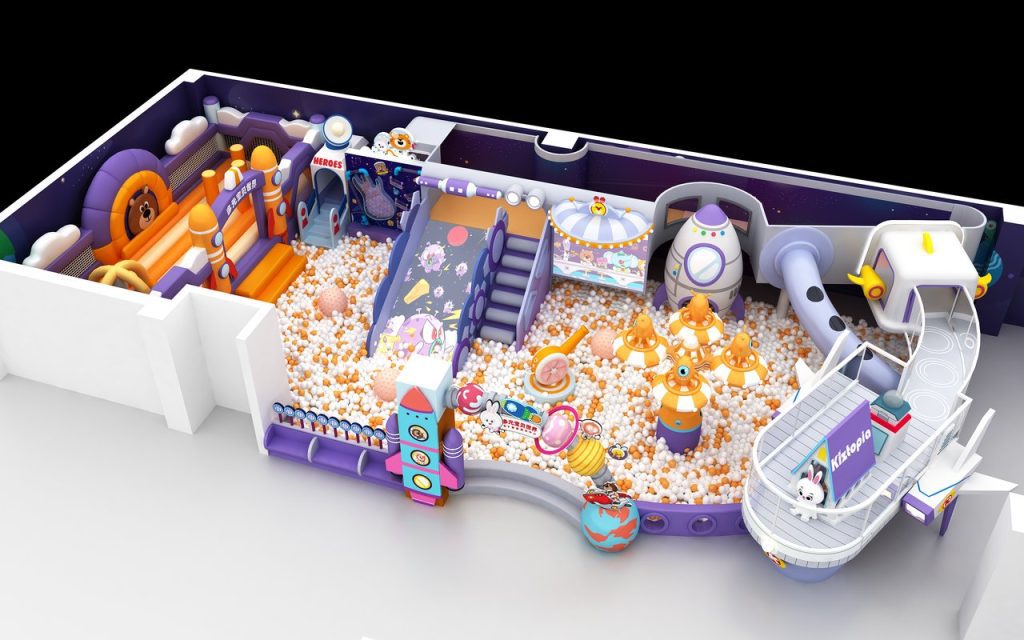 Aerial view of 150m2 mall indoor playground equipment with ocean ball pool