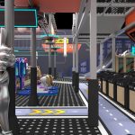 Bumper cars area with SPORTS PARK signage and carousel rides