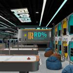 Arcade game zone with air hockey tables and capsule resting pods - GO2AMUSE