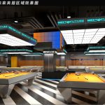 Billiards area with multiple pool tables and LED ambiance lighting