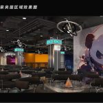 Sports park dining area with panda-themed wall art and neon lighting design - GO2AMUSE