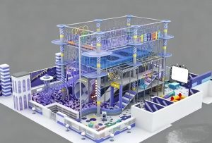 660sqm purple indoor playground complete venue layout 3D render - GO2AMUSE