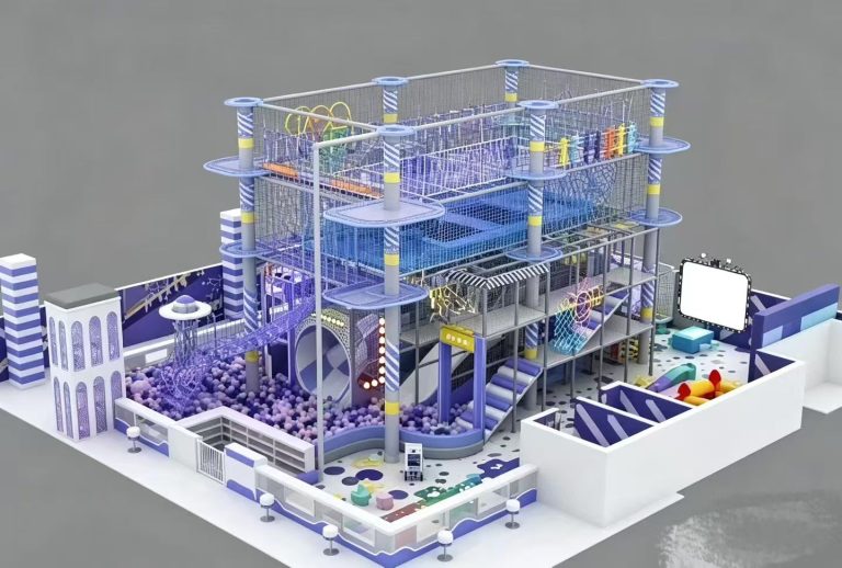 660sqm purple indoor playground complete venue layout 3D render - GO2AMUSE