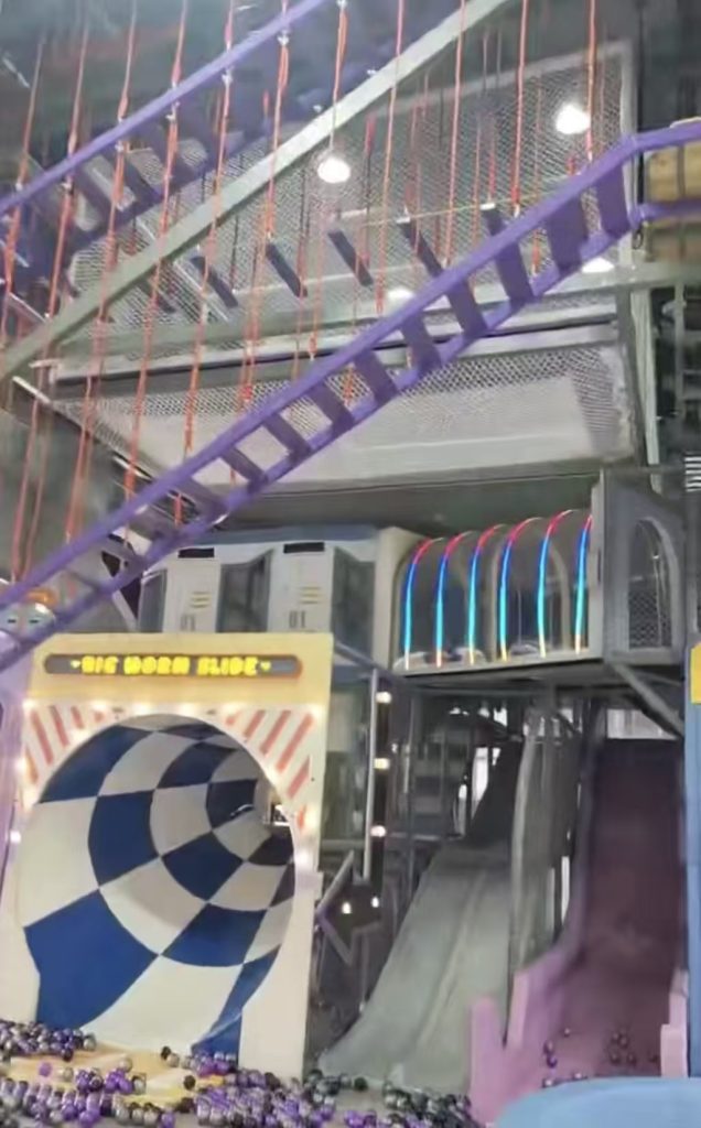 660sqm purple indoor playground slide combination with neon lights - GO2AMUSE