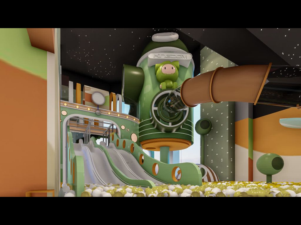 Green Rocket Slide with Ball Pool