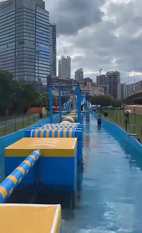 80m water obstacle course equipment dual slide overview